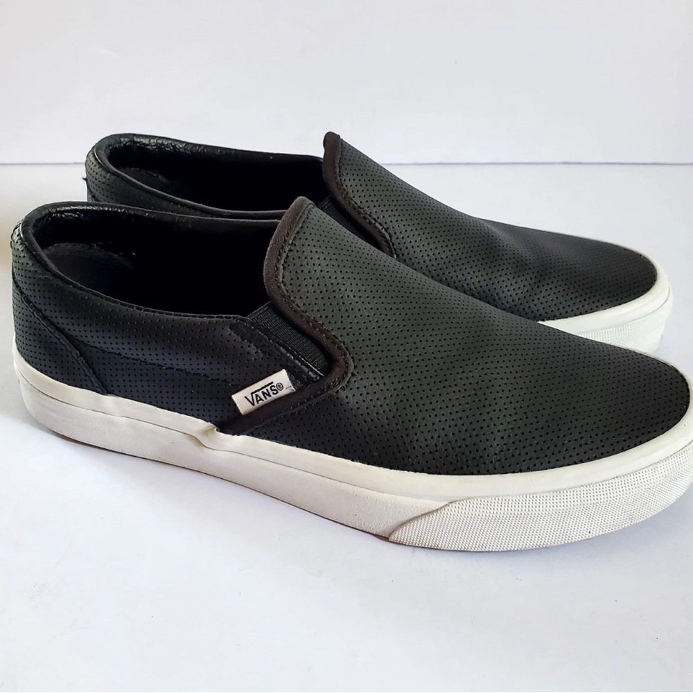 Vans Black Perforated Leather and White Slip-On Men's 7 Women's 8.5